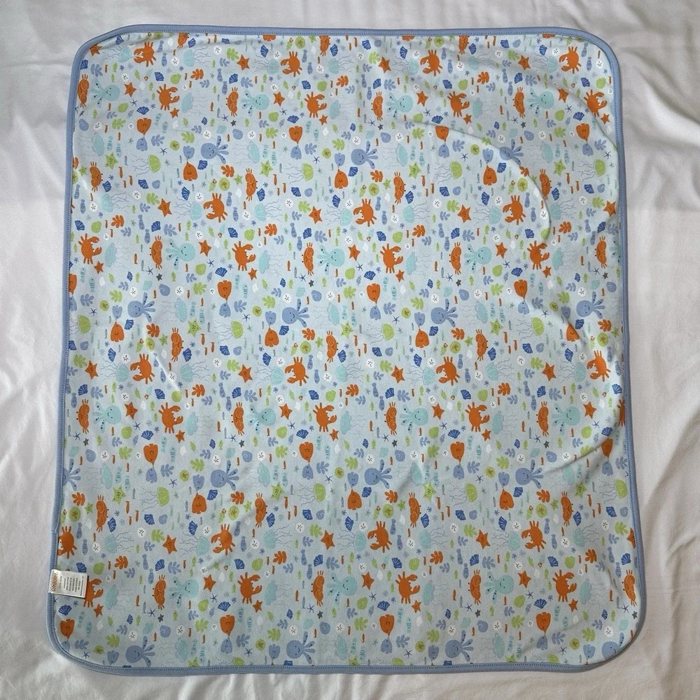 Gymboree Under The Sea Blue Octopus Fish Ocean Reversible Blanket 2006 Vintage